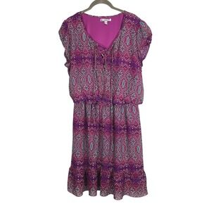 Acclaimed Purple Geometric Tribal Print Boho Mini Dress - V-Neck - Size XL